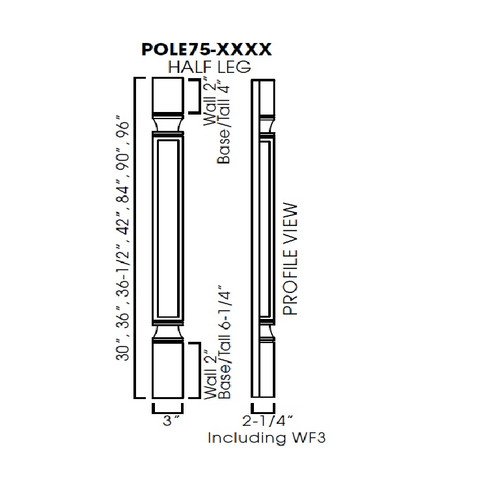 b8986515-6ebb-47b4-a78f-e0d3005c10bb_AZ-POLE75-B3__04741.1741822993 Half leg 3"Wx36-1/2"Hx2-1/4"D - including WF3 (trimmable). - Image 1